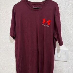 Under Armour Men's Burgundy Tee with Red Logo